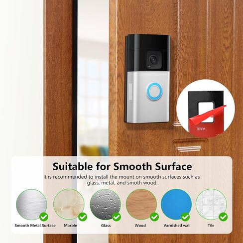 No Drill Doorbell Mount Compatible with Ring Battery Doorbell(2nd-2024 Release)/(2020 Release)/Plus/Pro/1/2/3/3 Plus/4, Doorbell Holder Accessories for Houses Apartment Door with A Spare Adhesive in Kuwait