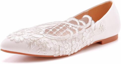 Wedding Bride Shoes Women Lace Flats Shoes Lace Ballet Flats Prom Party Shoes Flats in Kuwait