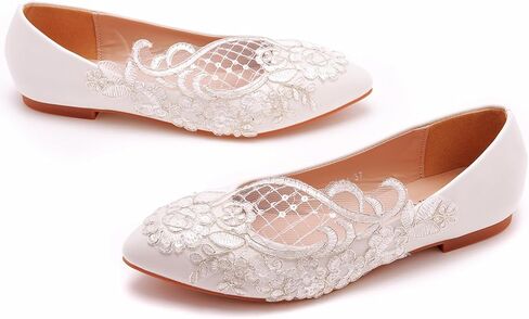 Wedding Bride Shoes Women Lace Flats Shoes Lace Ballet Flats Prom Party Shoes Flats in Kuwait
