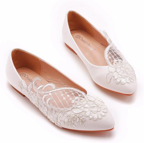 Wedding Bride Shoes Women Lace Flats Shoes Lace Ballet Flats Prom Party Shoes Flats in Kuwait