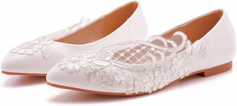 Wedding Bride Shoes Women Lace Flats Shoes Lace Ballet Flats Prom Party Shoes Flats in Kuwait