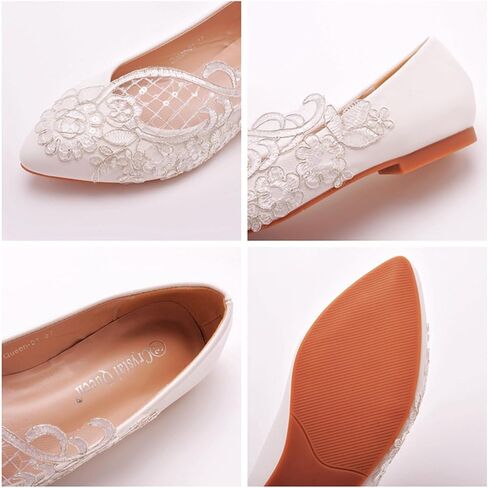 Wedding Bride Shoes Women Lace Flats Shoes Lace Ballet Flats Prom Party Shoes Flats in Kuwait