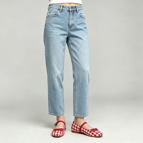 Women's Square Toe Bowknot Mary Jane Ballet Flats | Gingham Fabric,Dressy Casual,Adjustable Buckle Strap,Comfortable Fit,Soft Insole,Party Wedding in Kuwait