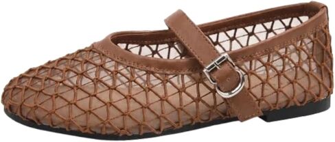 Women Breathable Mesh Mary Jane Flats Buckle Strap Closed Toe Hollow Ballerina Shoes Casual Summer Office Dress Footwear in Kuwait