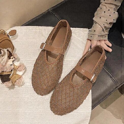 Women Breathable Mesh Mary Jane Flats Buckle Strap Closed Toe Hollow Ballerina Shoes Casual Summer Office Dress Footwear in Kuwait