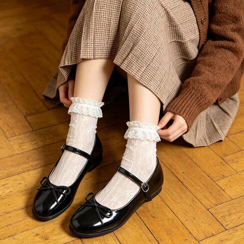 Hee grand Women's Patent Leather Mary Jane Flats Round Toe Ballet Flats with Bow Knot Adjustable Buckle Ankle Strap Comfortable Dress Shoes for Work in Kuwait