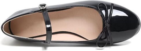 Hee grand Women's Patent Leather Mary Jane Flats Round Toe Ballet Flats with Bow Knot Adjustable Buckle Ankle Strap Comfortable Dress Shoes for Work in Kuwait