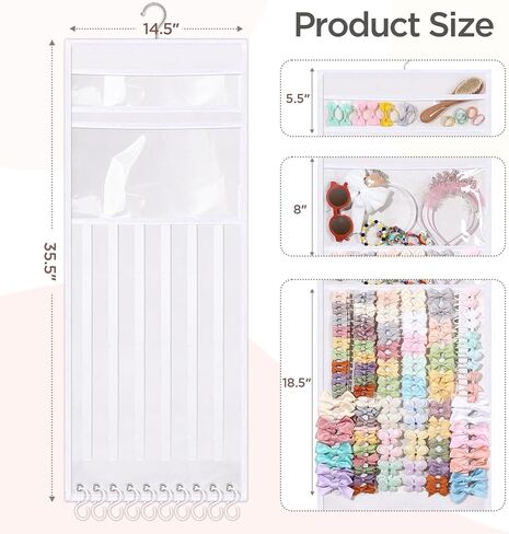 MOFASVIGI Headband Holder Hair Bows Organizer for Girls, Nursery Bow Hanger | Maximize vertical space, Extra-large capacity, Premium hanger hooks, Multiuse storage for daycare & kids rooms, 14.5''x35.5'' in Kuwait