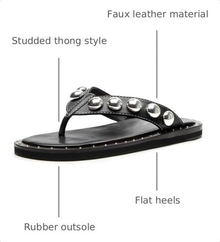 Riekhany Studded Thong Sandals for Women Round Clip Toe Slip On Flip Flops Slides Comfortable Contrast Tacked Slipper Shoes in Kuwait