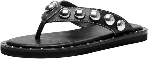 Riekhany Studded Thong Sandals for Women Round Clip Toe Slip On Flip Flops Slides Comfortable Contrast Tacked Slipper Shoes in Kuwait
