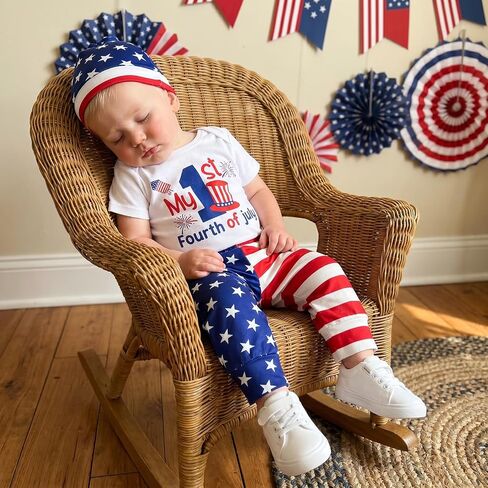 Bonangber Newborn Baby Boy 4th of July Outfit Short Sleeve Letter Romper and Star Pants Hat Baby Boy Coming Home Outfit 3Pcs in Kuwait
