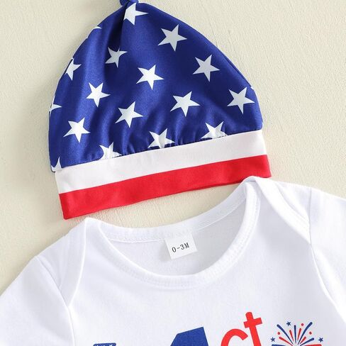 Bonangber Newborn Baby Boy 4th of July Outfit Short Sleeve Letter Romper and Star Pants Hat Baby Boy Coming Home Outfit 3Pcs in Kuwait