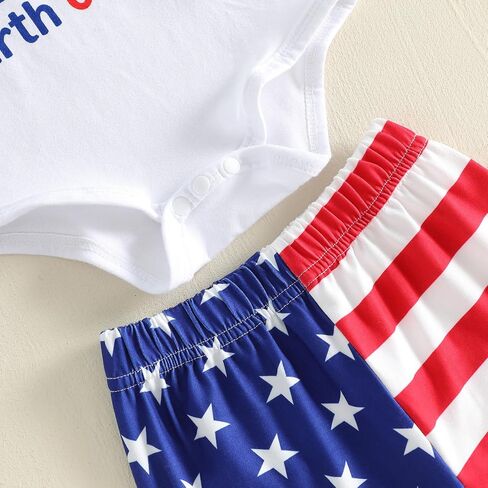 Bonangber Newborn Baby Boy 4th of July Outfit Short Sleeve Letter Romper and Star Pants Hat Baby Boy Coming Home Outfit 3Pcs in Kuwait