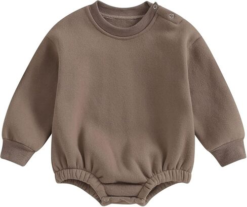 Baby Boy Girl Fleece Sweatshirt Romper Solid Color Long Sleeve Sweater Jumpsuit Newborn Warm Fall Winter Clothes in Kuwait