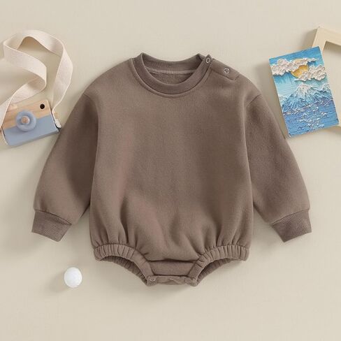 Baby Boy Girl Fleece Sweatshirt Romper Solid Color Long Sleeve Sweater Jumpsuit Newborn Warm Fall Winter Clothes in Kuwait