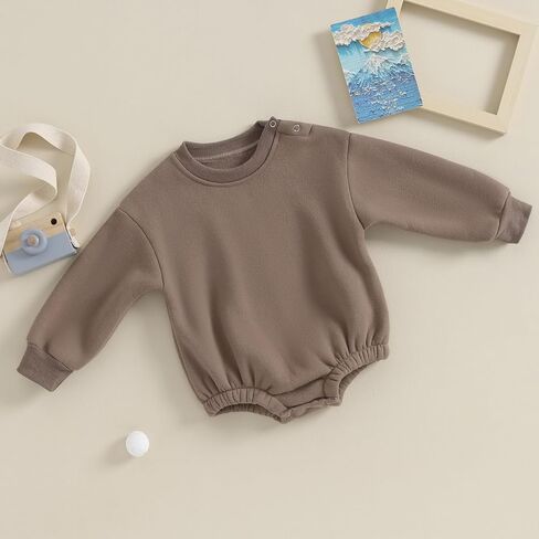 Baby Boy Girl Fleece Sweatshirt Romper Solid Color Long Sleeve Sweater Jumpsuit Newborn Warm Fall Winter Clothes in Kuwait