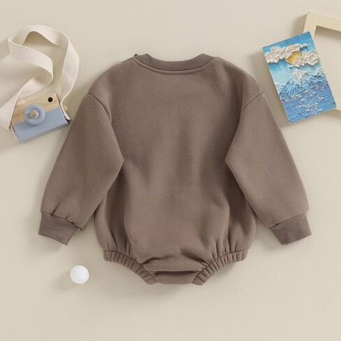 Baby Boy Girl Fleece Sweatshirt Romper Solid Color Long Sleeve Sweater Jumpsuit Newborn Warm Fall Winter Clothes in Kuwait