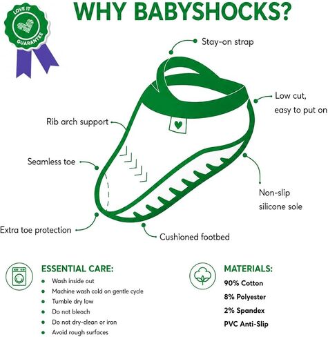 BabyShocks Full-Sole Grip Baby & Toddler Socks That Don’t Come Off – More Traction on Hardwood & Tile (4-Pack Value Set) in Kuwait