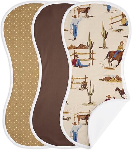 Sweet Jojo Designs Western Cowboy Baby Boy Absorbent Burp Cloths for Infant Newborn - Red Blue Tan Chocolate Brown and White Wild West Southern Country Horse - 3 Pack Set of Dribble Drool Cloths in Kuwait