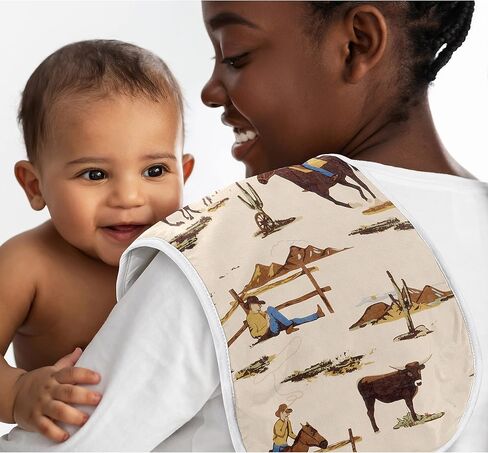 Sweet Jojo Designs Western Cowboy Baby Boy Absorbent Burp Cloths for Infant Newborn - Red Blue Tan Chocolate Brown and White Wild West Southern Country Horse - 3 Pack Set of Dribble Drool Cloths in Kuwait