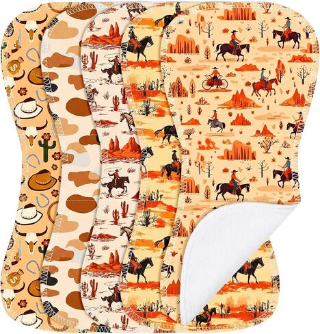 5 Pcs Western Baby Burp Cloths, 19 X 9 Inch Cotton Burping Cloths for Babies With Cowboy Pattern, Newborn Gifts Western Baby Stuff Western Nursery Decor, Soft Absorbent Spit Up Rags Burp Rags in Kuwait