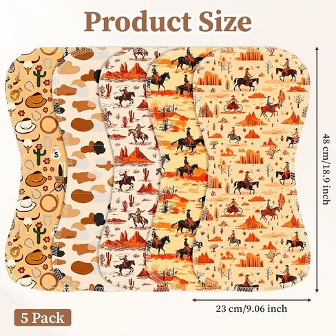5 Pcs Western Baby Burp Cloths, 19 X 9 Inch Cotton Burping Cloths for Babies With Cowboy Pattern, Newborn Gifts Western Baby Stuff Western Nursery Decor, Soft Absorbent Spit Up Rags Burp Rags in Kuwait