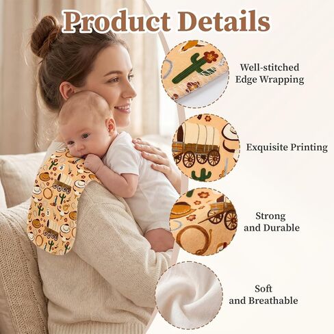 5 Pcs Western Baby Burp Cloths, 19 X 9 Inch Cotton Burping Cloths for Babies With Cowboy Pattern, Newborn Gifts Western Baby Stuff Western Nursery Decor, Soft Absorbent Spit Up Rags Burp Rags in Kuwait