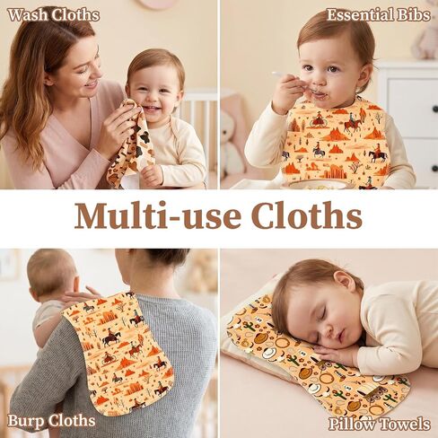 5 Pcs Western Baby Burp Cloths, 19 X 9 Inch Cotton Burping Cloths for Babies With Cowboy Pattern, Newborn Gifts Western Baby Stuff Western Nursery Decor, Soft Absorbent Spit Up Rags Burp Rags in Kuwait