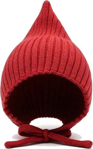 Knitted Earflap Beanie Hats Cute Red Crochet Skull Caps Lace-up Winter Warm Hat for 2T in Saudi Arabia