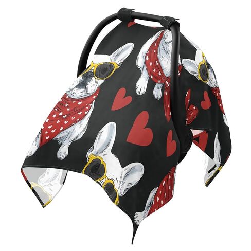 French Bulldog Heart Car Seat Cover Baby, Carseat Canopy Cover for Girl Boy, Breathable Baby Carrier Cover Stroller Sun Shade Universal Fit Breastfeeding Cover in Kuwait