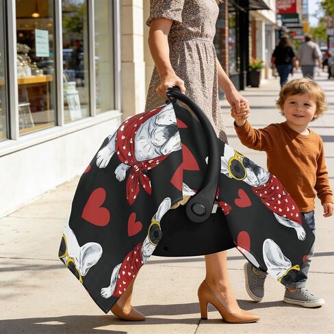 French Bulldog Heart Car Seat Cover Baby, Carseat Canopy Cover for Girl Boy, Breathable Baby Carrier Cover Stroller Sun Shade Universal Fit Breastfeeding Cover in Kuwait