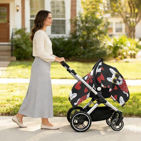 French Bulldog Heart Car Seat Cover Baby, Carseat Canopy Cover for Girl Boy, Breathable Baby Carrier Cover Stroller Sun Shade Universal Fit Breastfeeding Cover in Kuwait