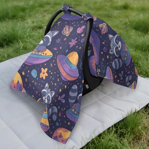 Cartoon Animal Raccoon Car Seat Cover Baby, Carseat Canopy Cover for Girl Boy, Breathable Baby Carrier Cover Stroller Sun Shade Universal Fit Breastfeeding Cover in Kuwait