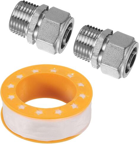 uxcell 2pcs Straight Fitting G1/2 x 1/2 NPT Male Thread Brass-Nickel Plated Adapter Fittings for Garage Compressed Air Line Piping System Kit for Rapid Air Tubing, Silver in Kuwait