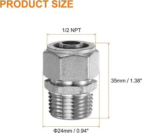 uxcell 2pcs Straight Fitting G1/2 x 1/2 NPT Male Thread Brass-Nickel Plated Adapter Fittings for Garage Compressed Air Line Piping System Kit for Rapid Air Tubing, Silver in Kuwait