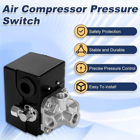 Replacement Pressure Switch for 23474653, Exact Replacement Pressure Switch 135-175 PSI for Ingersoll-Rand 5 HP Single Phase Compressor, Compatible with Models 2340L5, 2340N5, 2340D5-V, TS4L5, TS4N5 – in Kuwait