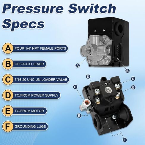 Replacement Pressure Switch for 23474653, Exact Replacement Pressure Switch 135-175 PSI for Ingersoll-Rand 5 HP Single Phase Compressor, Compatible with Models 2340L5, 2340N5, 2340D5-V, TS4L5, TS4N5 – in Kuwait