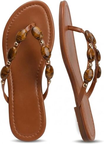 Oakmoo Women Jeweled Sandals Thong Sandals Beaded Flip Flops Flats Sandals | Jeweled Beaded Sandals,Oakmoo Beaded Flip Flops for Women,Thong Sandals for Women,Beach Stone Slippers in Kuwait