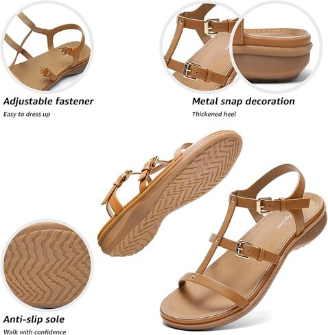 Littleplum Women's Flat Sandals Arch Support Adjustable Gladiator Sandals for Women Summer Walking Shoes for Beach,Casual Brown Size 7.5 in Kuwait