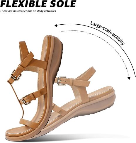Littleplum Women's Flat Sandals Arch Support Adjustable Gladiator Sandals for Women Summer Walking Shoes for Beach,Casual Brown Size 7.5 in Kuwait