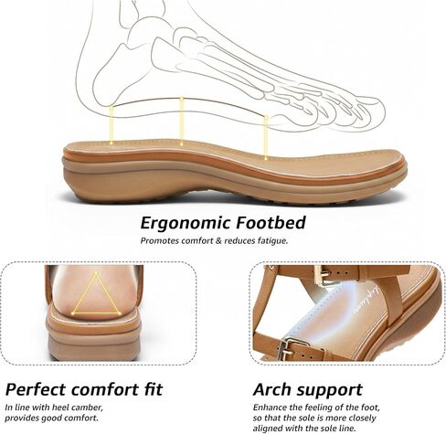 Littleplum Women's Flat Sandals Arch Support Adjustable Gladiator Sandals for Women Summer Walking Shoes for Beach,Casual Brown Size 7.5 in Kuwait