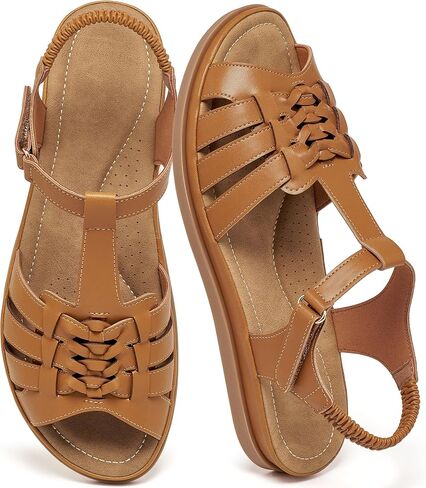 Womens Flat Sandals Dressy: Open Peep Toe with T-Strap & Cutout Upper - Comfortable Fisherman Shoes for Summer Walking in Kuwait
