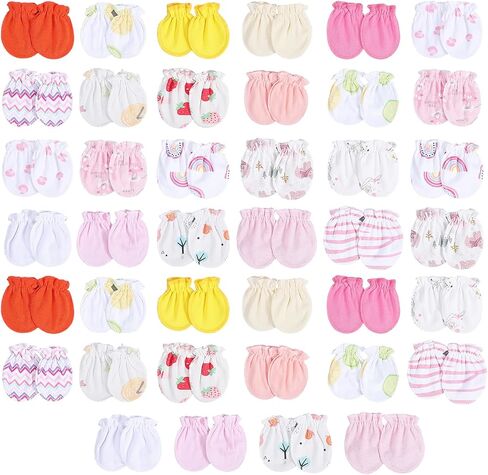 40 Pairs Newborn Infant Toddler Mittens No Scratch Cotton Elastic Wrist Gloves Skin Friendly Soft Breathable Gloves for 0-6 Months Baby Boys Girls in Kuwait