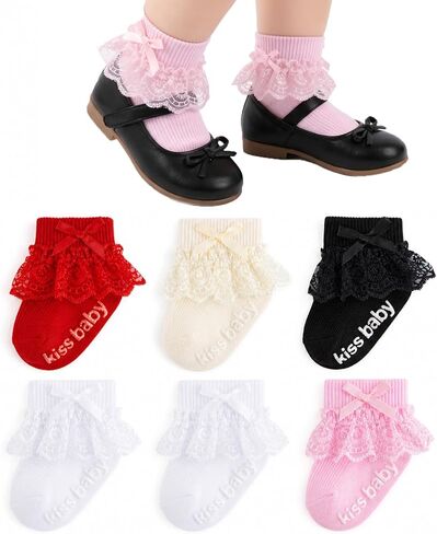 Baby Girl Lace Ruffles Socks Cute Frilly Bow Grip Ankle Socks Princess Fancy Dress Sock for Newborn Infants Toddler in Kuwait