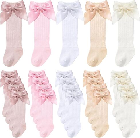 Mepase 10 Pairs Preemie Knee High Sock Newborn Baby Socks | Premature Bow Cotton Stocking for Nicu Girl Boy Infant Toddler in Kuwait