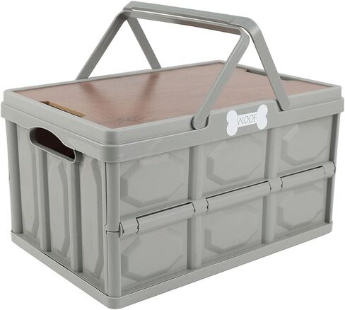 Collapsible Dog Toy Basket with Handles, Portable Dog Stuff Organizer, Outdoor Storage Box with Table Function, Ideal for Car Trunk, RV Trip, Picnic in Kuwait