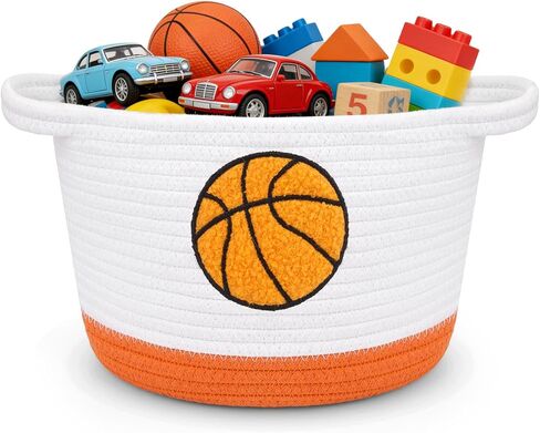 Basketball Storage Basket, Woven Basket with Handle Small Laundry Basket Organizer for Baby Shower, Blanket, Shelf, Cat Dog Toy Organizer, Gifts Empty, 9"x7" Baskets for Organizing in Kuwait