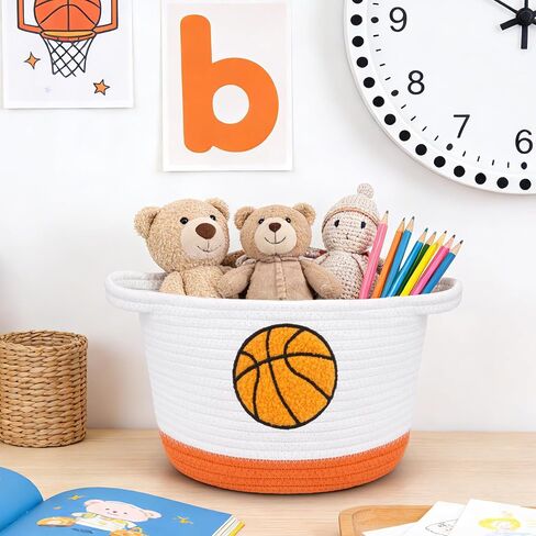 Basketball Storage Basket, Woven Basket with Handle Small Laundry Basket Organizer for Baby Shower, Blanket, Shelf, Cat Dog Toy Organizer, Gifts Empty, 9"x7" Baskets for Organizing in Kuwait