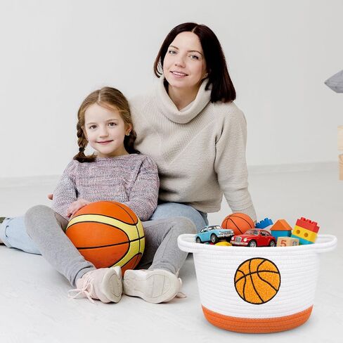 Basketball Storage Basket, Woven Basket with Handle Small Laundry Basket Organizer for Baby Shower, Blanket, Shelf, Cat Dog Toy Organizer, Gifts Empty, 9"x7" Baskets for Organizing in Kuwait