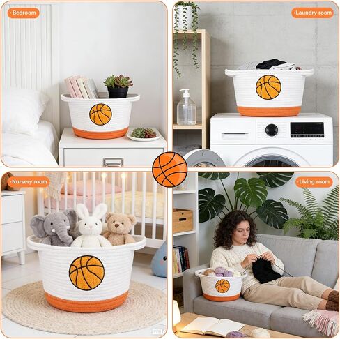Basketball Storage Basket, Woven Basket with Handle Small Laundry Basket Organizer for Baby Shower, Blanket, Shelf, Cat Dog Toy Organizer, Gifts Empty, 9"x7" Baskets for Organizing in Kuwait